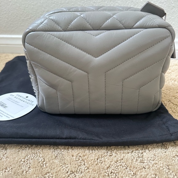 Saint Laurent Calfskin Y Quilted Monogram Small Loulou Bowling Bag Gray - Picture 4 of 11